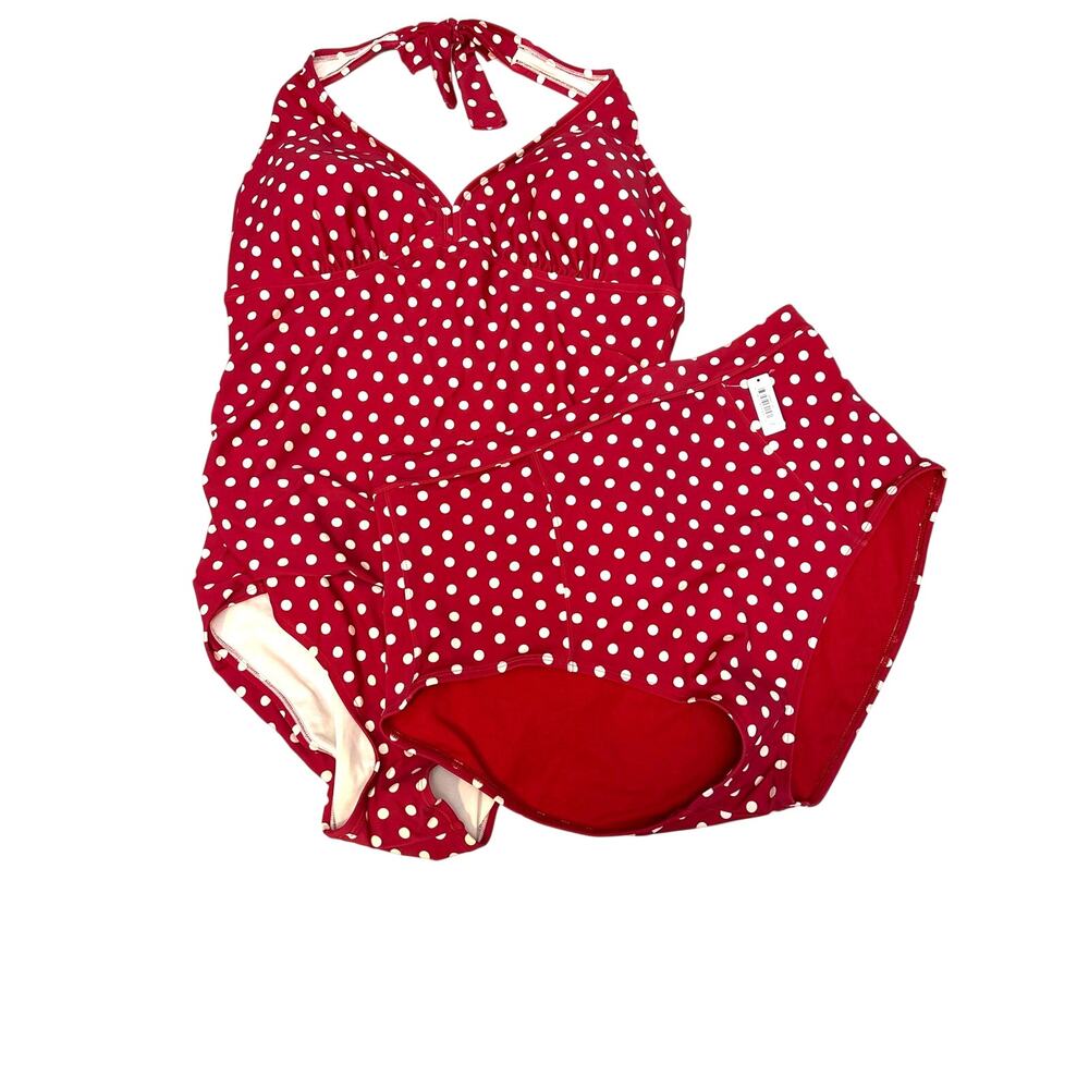 NWT Adore Me 3XL Shelbie red/white Polka Dot W/High waisted Full coverage bottom
